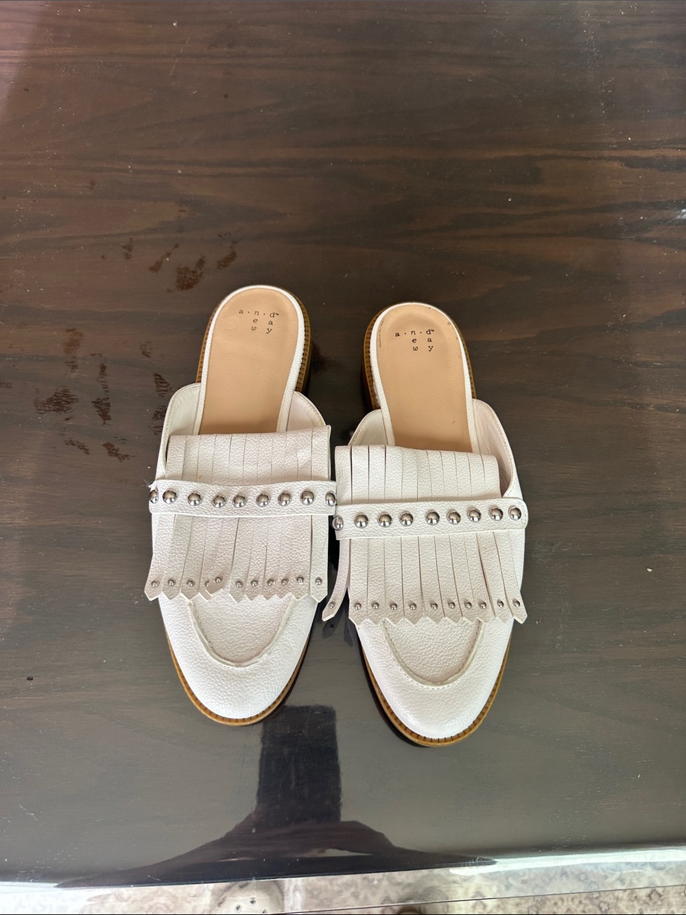 a new day White Fringe Studded Mule Loafers